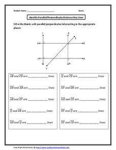 Identify Parallel/Perpendicular/Intersecting Lines Worksheet for 6th - 8th Grade | Lesson Planet