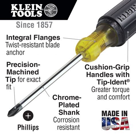 KLEIN TOOLS General Purpose Phillips Screwdriver: #1 Tip Size, 6 3/4 in Overall Lg, 3 in Shank ...