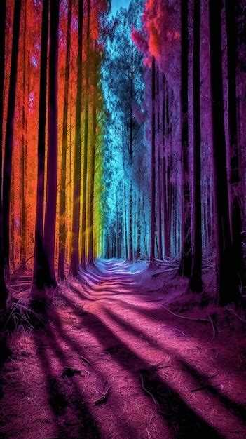 Premium AI Image | A rainbow in the forest wallpaper