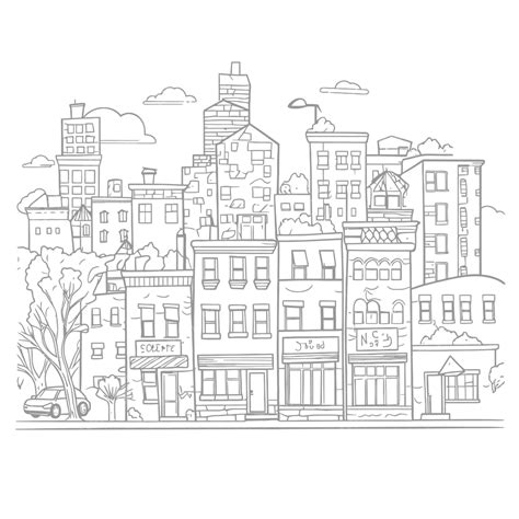 City With Buildings In Black And White Coloring Page Outline Sketch Drawing Vector, City ...