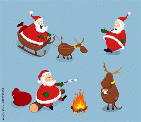 Santa Claus and deer in cartoon style. Isolated image of christmas ...