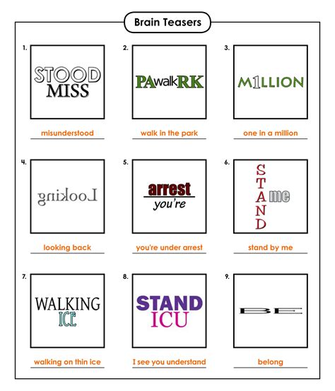 Rebus Puzzle Brain Teasers - 10 Free PDF Printables | Printablee