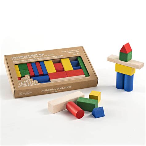 Wooden toy Coloured wooden blocks - 30 pieces - milaniwood