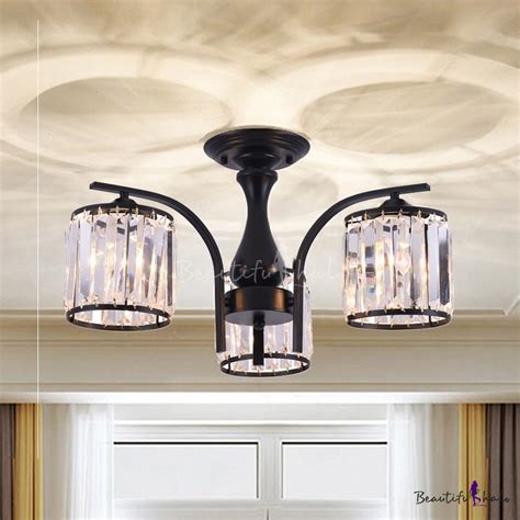 Clear Crystal Drum Ceiling Light 3/5 Lights Modern Black Semi Flush Ceiling Lamp for Bedroom ...