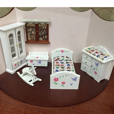 Doub K 1:12 Dollhouse Furniture toy white Miniature bed cabinet bedroom ...