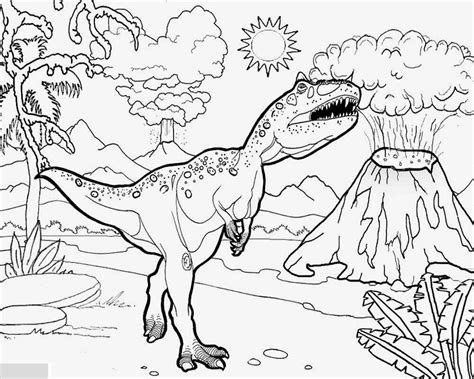 T Rex With Volcanoes Around Coloring Pages - Coloring Cool