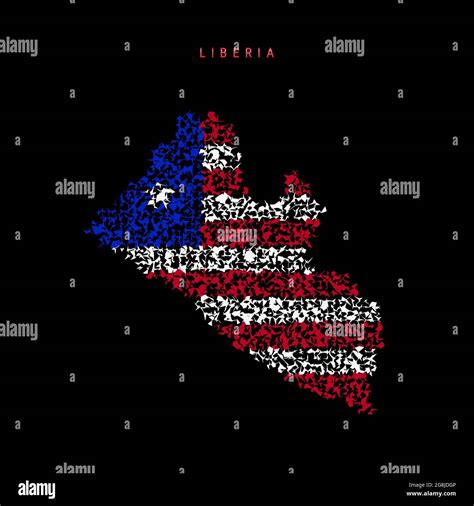 Liberia flag map, chaotic particles pattern in the colors of the Liberian flag. Vector ...