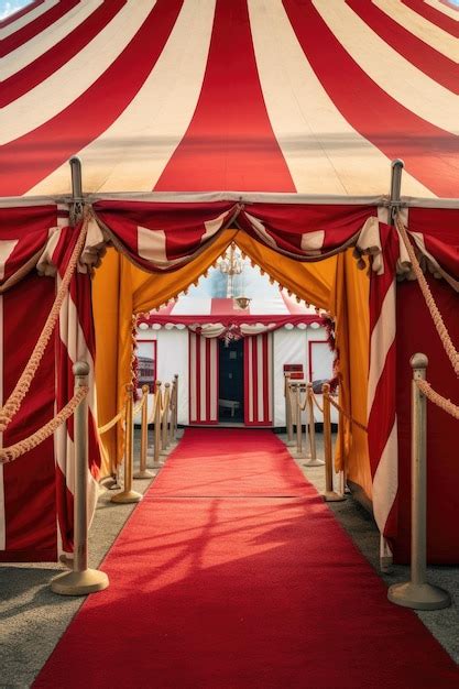 Premium AI Image | Closeup of circus tent entrance with flags created with generative ai