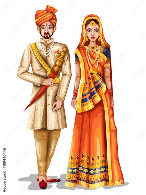 Rajasthani wedding couple in traditional costume of Rajasthan, India ...