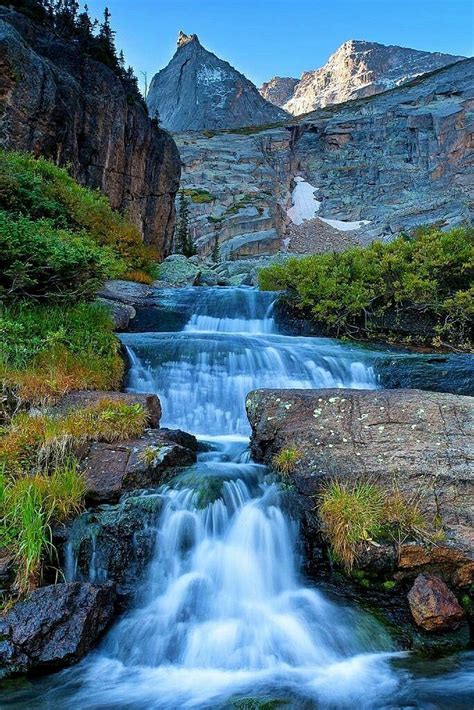 Black Lake waterfalls in Rocky Mountain National Park, Colorado. Alpine ...