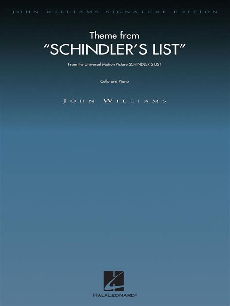 JOHN WILLIAMS Theme from "Schindler's List" for Cello and Piano. Hal Leonard - La Stanza della ...