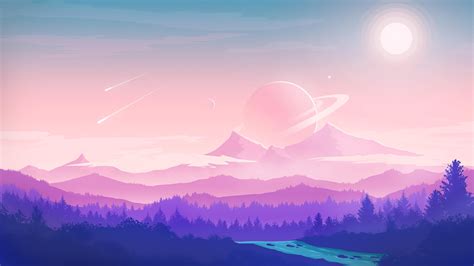 Digital Art Artwork Fantasy Art Planet Sun Sunlight Nature Forest Trees Mountains Landscape Sky ...