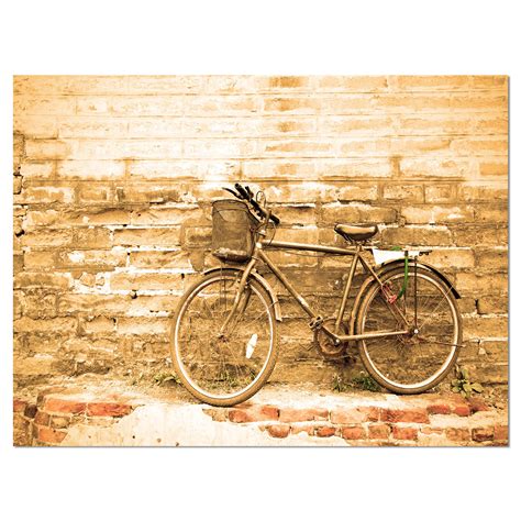 Vintage Bicycle against Brown Wall - Landscape Art Print Canvas ...