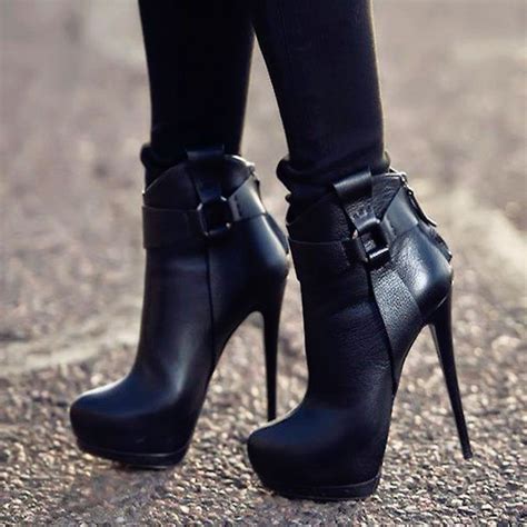 Shoespie Black Patchwork Buckle Extreme High Heel Ankle Boots | High heel boots ankle, Heels ...