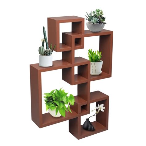 Zimtown Decorative 4 Cube Intersecting Wall Mounted Floating Shelves- Brown - zimtown