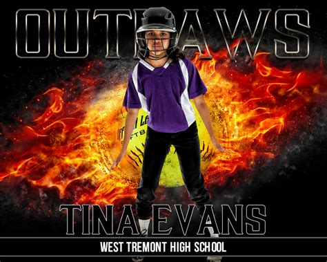 Softball Poster Photo Template - On Fire