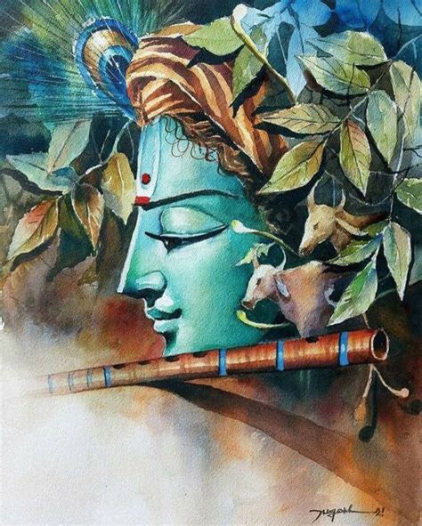 Krishna Playing Flute Hand-Painted Painting