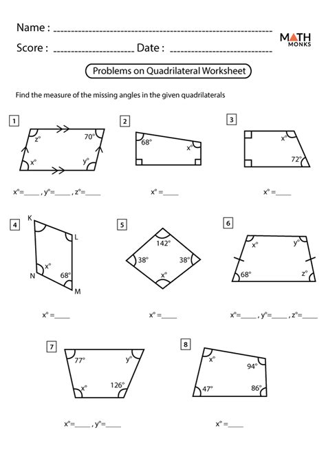 Area Of Quadrilateral Worksheets