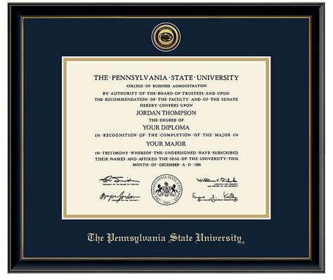 Penn State University Gold Engraved Medallion Diploma Frame in Onexa Gold with Navy/Gold mats ...