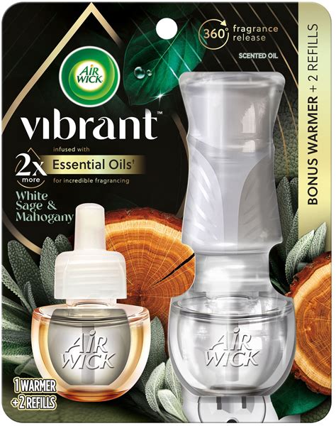 Air Wick Vibrant Plug in Scented Oil Starter Kit (Gadget + 2 Refills), White Sage & Mahogany ...