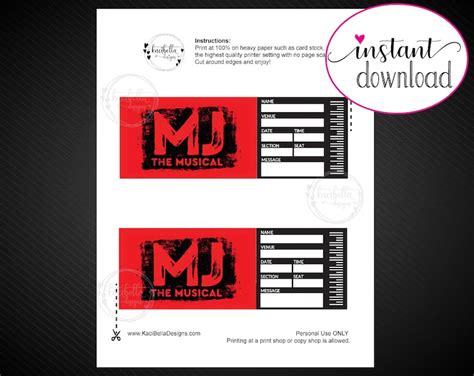 Printable MJ Broadway Surprise Ticket. Editable Musical - Etsy Australia