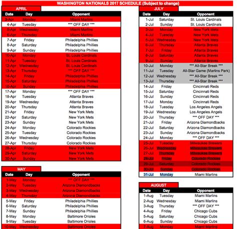 Washington Nationals’ 2017 schedule released - Federal Baseball