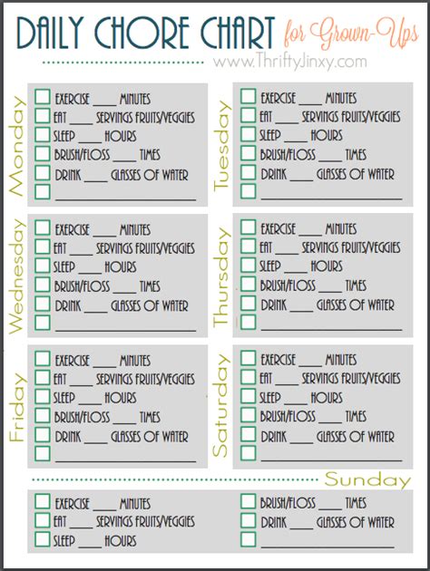 Printable Daily Health 'Chore Chart' for Grown-Ups - Thrifty Jinxy