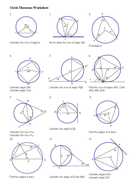 Worksheet Circle Theorems 1