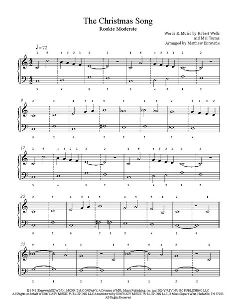 The Christmas Song by Nat King Cole Piano Sheet Music | Rookie Level