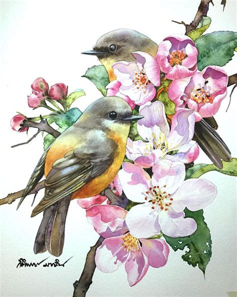 Pin by Alena Angelava on Birds | Flower painting, Watercolor bird, Bird art