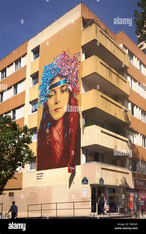 France, Paris, Street Art 13, esquirol street, fresco of Btoy, duo of Catalan street artists ...