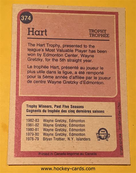 Wayne Gretzky Hart Trophy 1984 O-Pee-Chee #374 Hockey Card