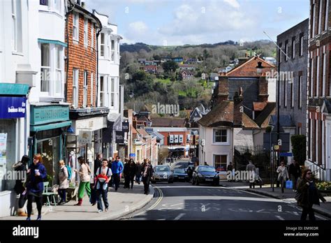 View looking down Lewes High Street Lewes East Sussex UK Stock Photo ...