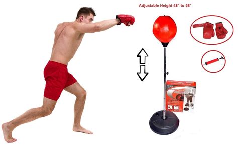 Punching Bag Boxing Speed Ball Set, Hand Pump, Boxing Gloves + Height Adjustable Base Stand ...