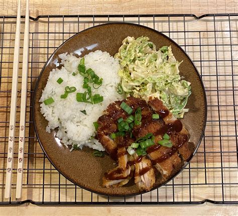 [Homemade] Katsu chicken plate with kewpie slaw : r/food