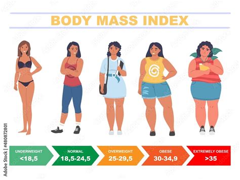 BMI for women. Body mass index chart based on height and weight, flat ...