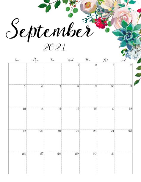 Printable Monthly Calendar 2021 September - Printable Word Searches