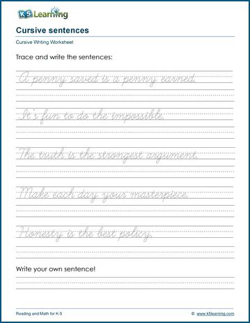 cursive writing worksheet sentences