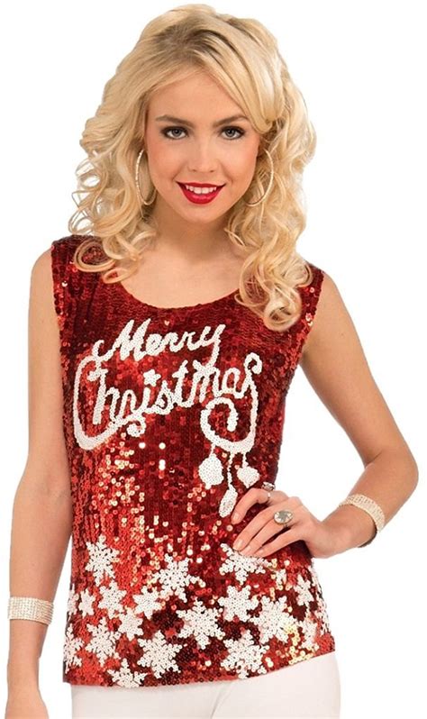 Merry Christmas Holiday Red Sequin Women's Tank Top Shirt Standard & XL | eBay