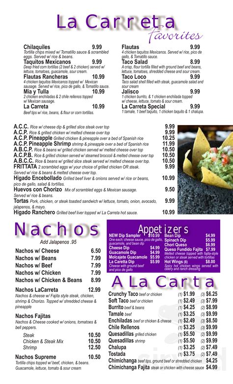 La Carreta Mexican Restaurant menu in Sevierville, Tennessee, USA