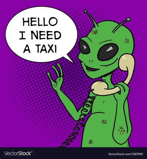 Alien talking phone pop art style Royalty Free Vector Image