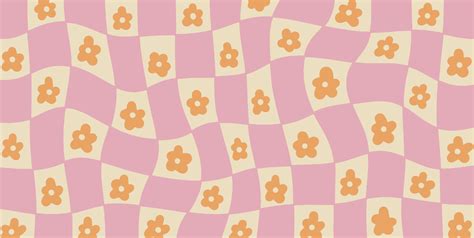 Groovy checkered Daisy Flowers background. Retro 70s - 60s Hippie Aesthetic wallpaper with ...