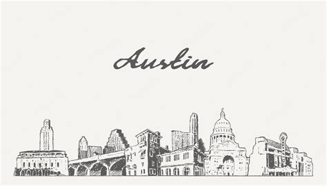 Premium Vector | Austin skyline, texas, usa, hand drawn vector illustration, sketch