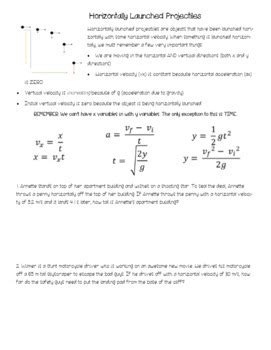 Horizontally Launched Projectiles Worksheet by Science in the Suburbs