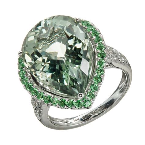 Green Quartz Prasiolite Garnet Diamond Gold Cocktail Ring For Sale at 1stdibs