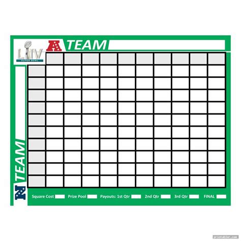 Super Bowl Football Squares Printable - Gridgit.com