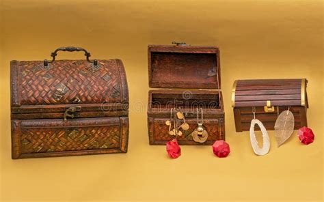 Jewels with Vintage Wooden Chests Stock Photo - Image of closed, vintage: 255008652