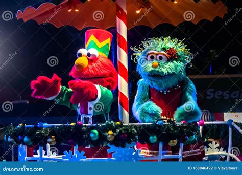 Elmo and Rosita in Sesame Street Christmas Parade at Seaworld 4. Editorial Photography - Image ...