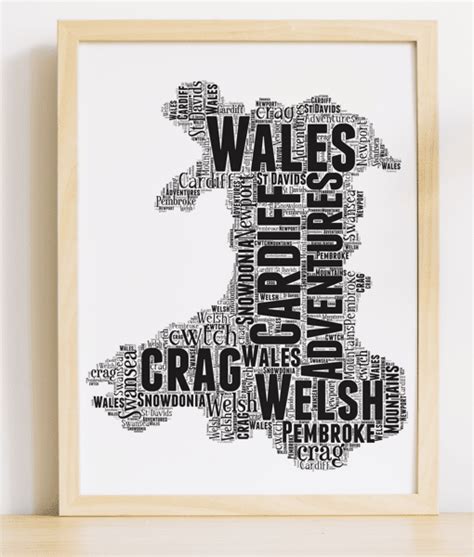 Personalised Wales – Cymru – Word Art Picture Map Gift