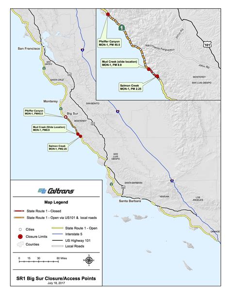 California Highway 1 Closure Map Printable Maps - Bank2home.com